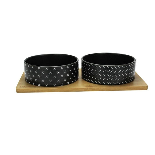 Ceramic & Bamboo Duo Bowl Black S